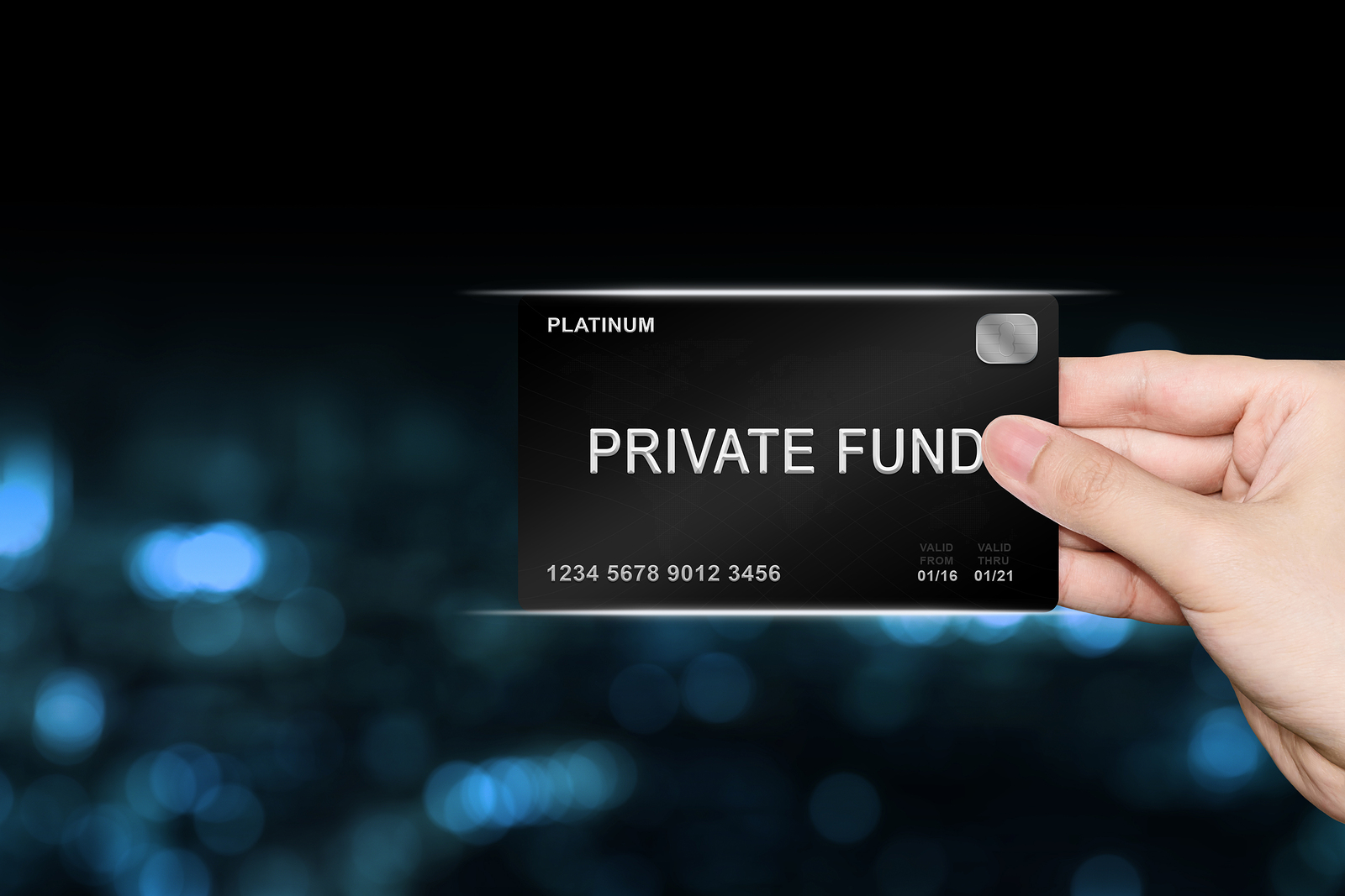 hand picking private fund platinum card on blur background